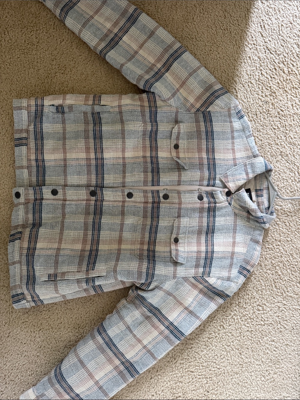 PAIGE Quilted Plaid Shacket in Cream, Blue, and Tan